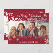 メリークリスマス赤スノーフレーク家族の写真希望 ポストカード (正面/裏面)