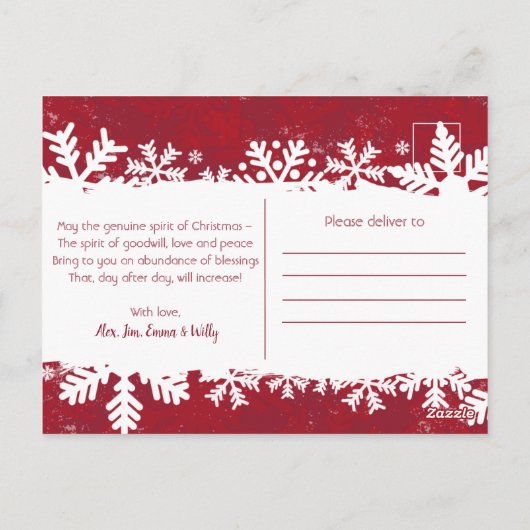 メリークリスマス赤スノーフレーク家族の写真希望 ポストカード (裏面)