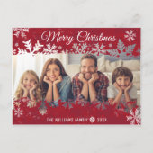 メリークリスマス赤スノーフレーク家族の写真希望 ポストカード (正面)