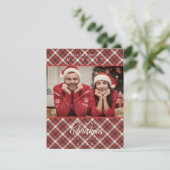 メリークリスマス赤タータンチェック格子写真家族 シーズンカード (スタンド正面)