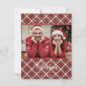 メリークリスマス赤タータンチェック格子写真家族 シーズンカード (正面)
