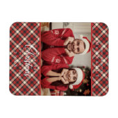 メリークリスマス赤タータンチェック格子写真家族 マグネット (横)