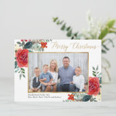 メリークリスマス赤フローラ水彩写真カード (スタンド正面)