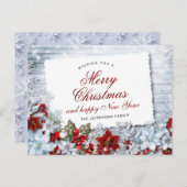 メリークリスマス赤ポインセチア素朴ホリデー ポストカード (正面/裏面)