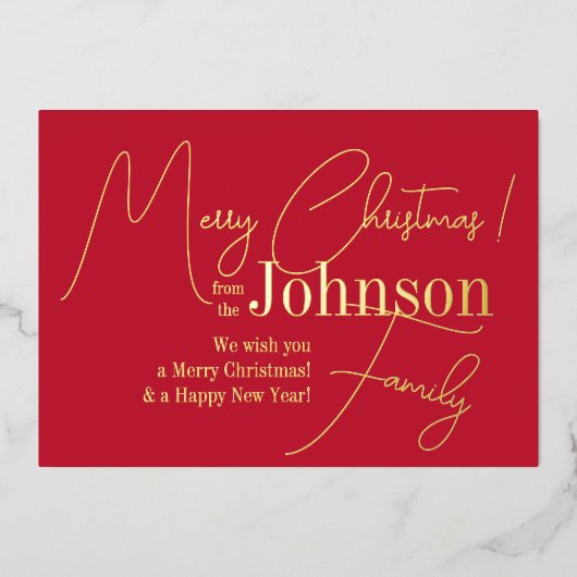 メリークリスマス赤モダン実在金ゴールド 箔シーズンカード (正面)