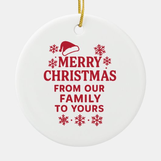 メリークリスマス赤モダン白の家族の挨拶 セラミックオーナメント (正面)