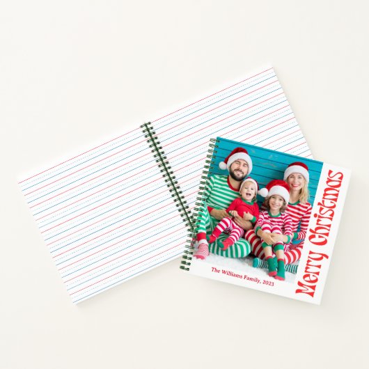 メリークリスマス赤レトロスクリプトの家族の写真 ノートブック (内部)