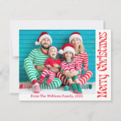 メリークリスマス赤ヴィンテージレトロ家族写真 シーズンカード (正面)