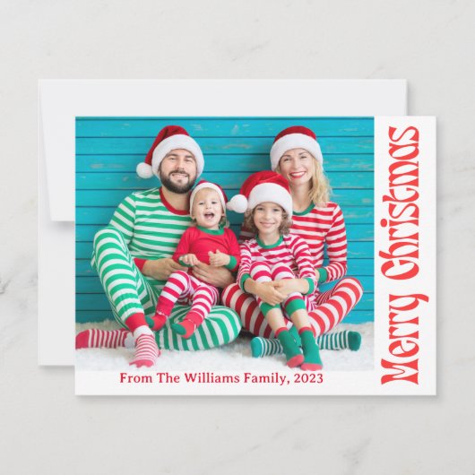メリークリスマス赤ヴィンテージレトロ家族写真 シーズンカード (正面)