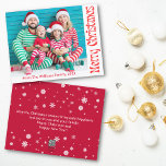 メリークリスマス赤ヴィンテージレトロ家族写真 シーズンカード<br><div class="desc">メリークリスマス赤ヴィンテージレトロ家族の写真ホリデーカードの両側のカード、バックサイドのホリデーメッセージ</div>