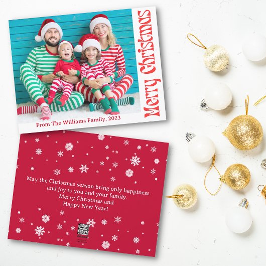 メリークリスマス赤ヴィンテージレトロ家族写真 シーズンカード