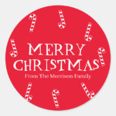メリークリスマス赤名前をカスタムするプレゼント ラウンドシール (正面)