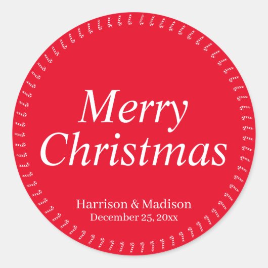 メリークリスマス赤名前をカスタムするプレゼント ラウンドシール (正面)