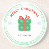 メリークリスマス赤文字ギフトボックス白 コースター (正面)