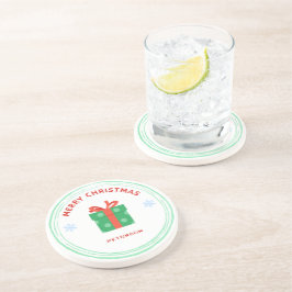 メリークリスマス赤文字ギフトボックス白 コースター