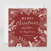メリークリスマス赤植物スクエアフォトコラージュ シーズンカード (正面)