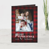 メリークリスマス赤素朴バッファローのプレイド写真 シーズンカード (正面)