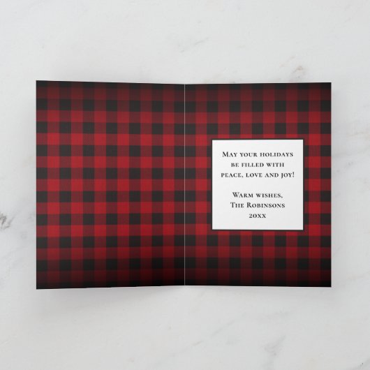 メリークリスマス赤素朴バッファローのプレイド写真 シーズンカード (内部)