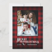 メリークリスマス赤素朴バッファローのプレイド写真 シーズンカード (正面)