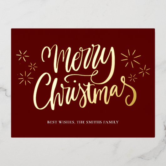 メリークリスマス赤金ゴールド書道非写真 箔シーズンポストカード (正面)