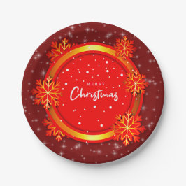 メリークリスマス赤金ゴールド雪7» ペーパープレート