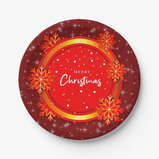 メリークリスマス赤金ゴールド雪7» ペーパープレート (正面)