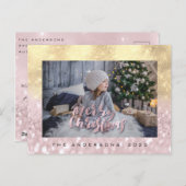 メリークリスマス赤面フーゴールドスパークフォトグリッター ポストカード (正面/裏面)