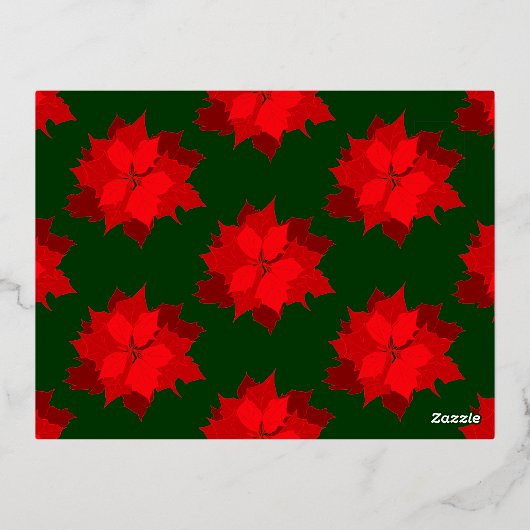 メリークリスマス赤5枚の写真レッドグリーンポインセチア 箔シーズンポストカード (裏面)
