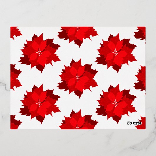 メリークリスマス赤5枚の写真レッドポインセチア 箔シーズンポストカード (裏面)