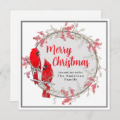 メリークリスマス赤(鳥)ショウジョウコウカンチョウ鳥の冬 シーズンカード (正面/裏面)