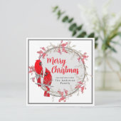 メリークリスマス赤(鳥)ショウジョウコウカンチョウ鳥の冬 シーズンカード (スタンド正面)