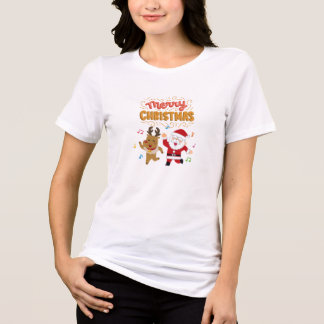 「メリークリスマス踊りサンタ&トナカイTシャツ トライブレンドTシャツ