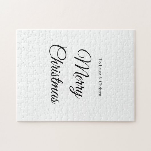 メリークリスマス追加の名前文字カスタム家族の贈り物 ジグソーパズル (横)