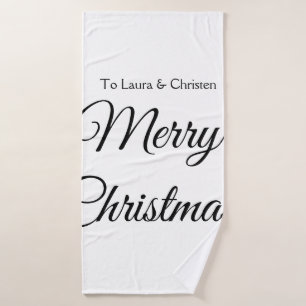 メリークリスマス追加の名前文字カスタム家族の贈り物 バスタオル