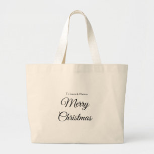 メリークリスマス追加の名前文字カスタム家族の贈り物 ラージトートバッグ