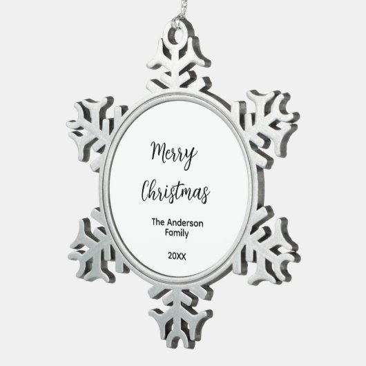 メリークリスマス追加ファミリー名年文字カスタムe スノーフレークピューターオーナメント (右)