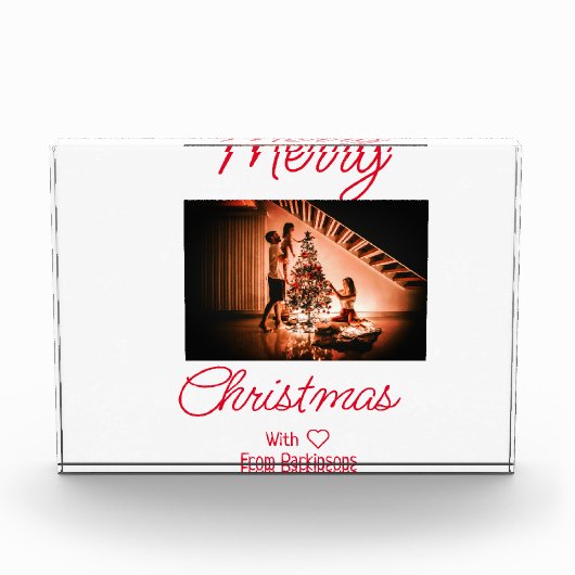 メリークリスマス追加ファミリー名photo red シンプルchristmas m フォトブロック (正面)