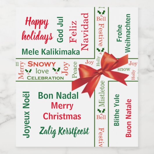 メリークリスマス違う言語パーソナライズされた ワインラベル (シングルラベル)