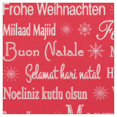 メリークリスマス違う言語赤テンプレート ファブリック (クローズアップ)