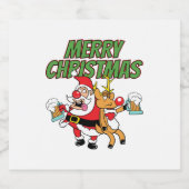 メリークリスマス酔いサンタクロースのトナカイのビール スパークリングワインラベル (シングルラベル)