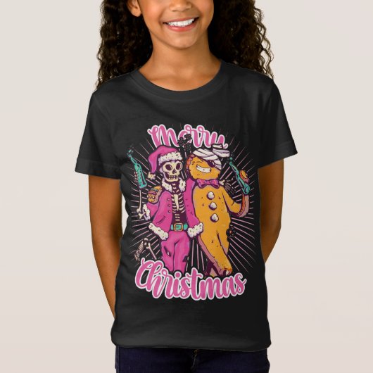 メリークリスマス醜いセーターのスケルトンSanta Ginger Tシャツ (正面)