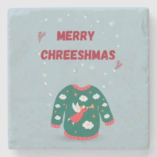 メリークリスマス醜いセーター天使 ストーンコースター (正面)