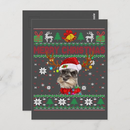 メリークリスマス醜い犬シュナウツァーサンタハット ポストカード (正面/裏面)
