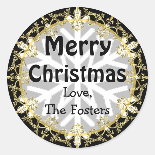メリークリスマス金ゴールドとブラックパーソナライズホリデー ラウンドシール (正面)