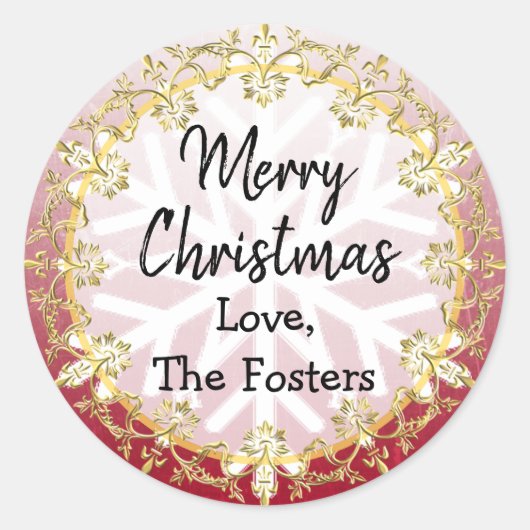 メリークリスマス金ゴールドとレッドパーソナライズホリデー ラウンドシール (正面)