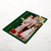 メリークリスマス金ゴールドと緑の家族の写真カード 箔シーズンカード (回転した状態)