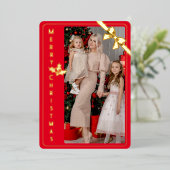 メリークリスマス金ゴールドと赤ファミリー写真カード 箔シーズンカード (立ち正面)