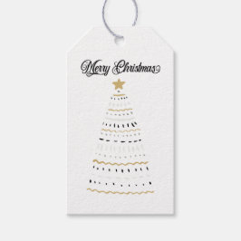 メリークリスマス金ゴールドと黒い様式化ツリー | ギフトタグ