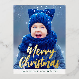 メリークリスマス金ゴールドのモダンスクリプトクリスマスカード 箔シーズンポストカード