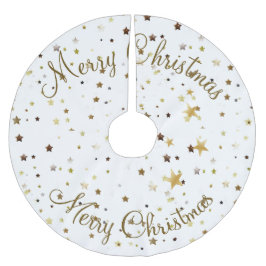 メリークリスマス金ゴールドの星型 ブラッシュドポリエステルツリースカート